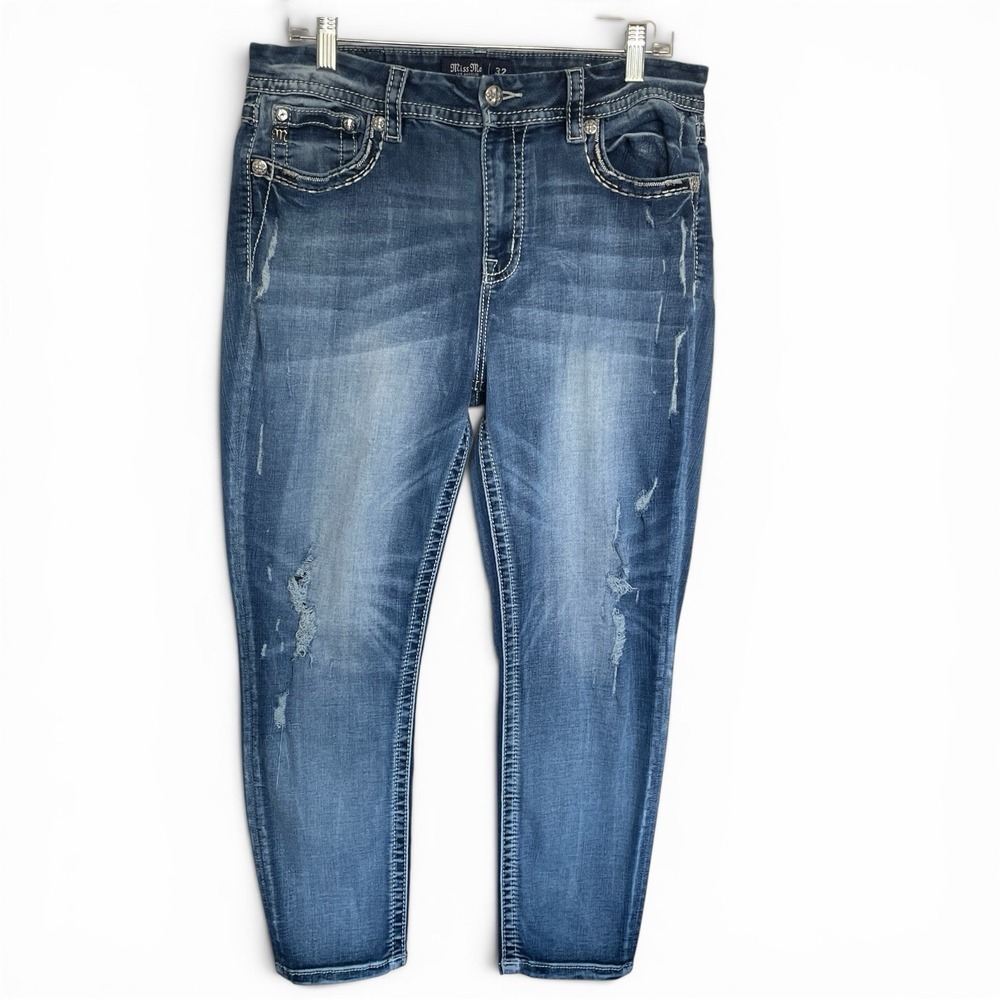 Miss Me Curvy Ankle Skinny Jean Women's 32 (34x25) Distressed Grunge Boho Hippie